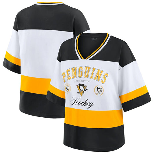 Pittsburgh Penguins WEAR by Erin Andrews Women's Jersey Style Tee - Black/White | NHL Jerseys