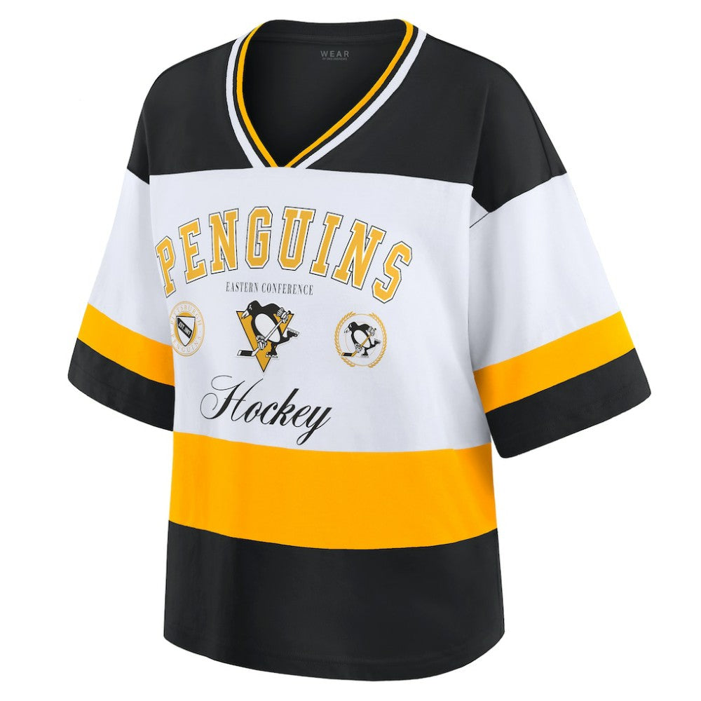 Pittsburgh Penguins WEAR by Erin Andrews Women's Jersey Style Tee - Black/White | NHL Jerseys