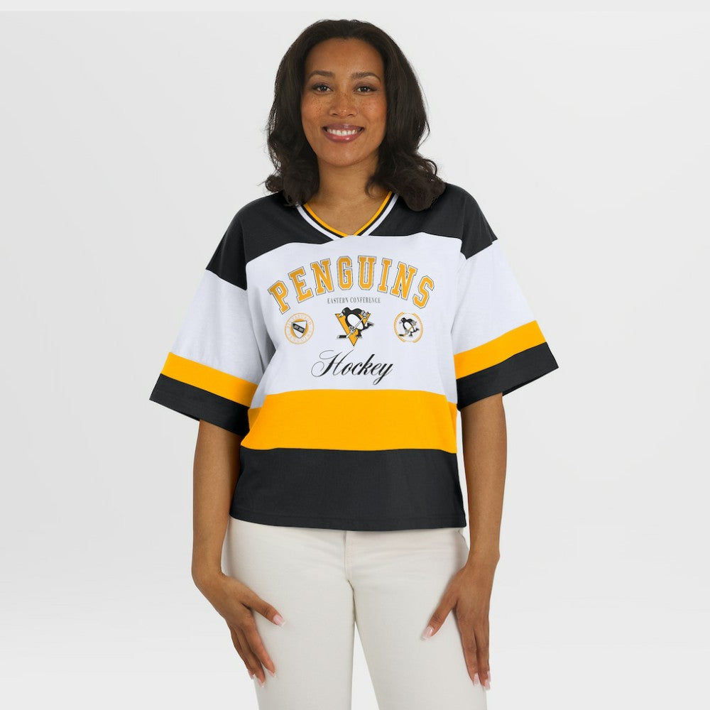 Pittsburgh Penguins WEAR by Erin Andrews Women's Jersey Style Tee - Black/White | NHL Jerseys