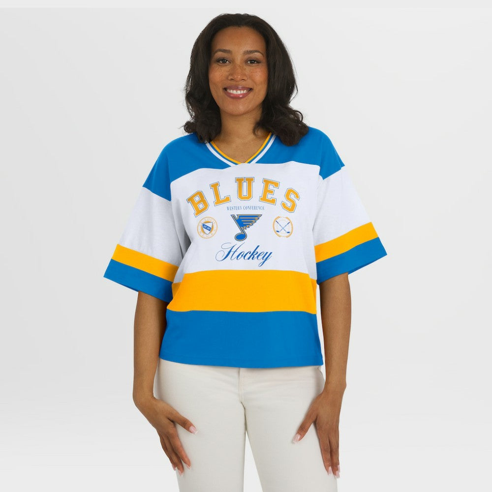 St. Louis Blues - WEAR by Erin Andrews Women's Jersey Style Tee Blue/White