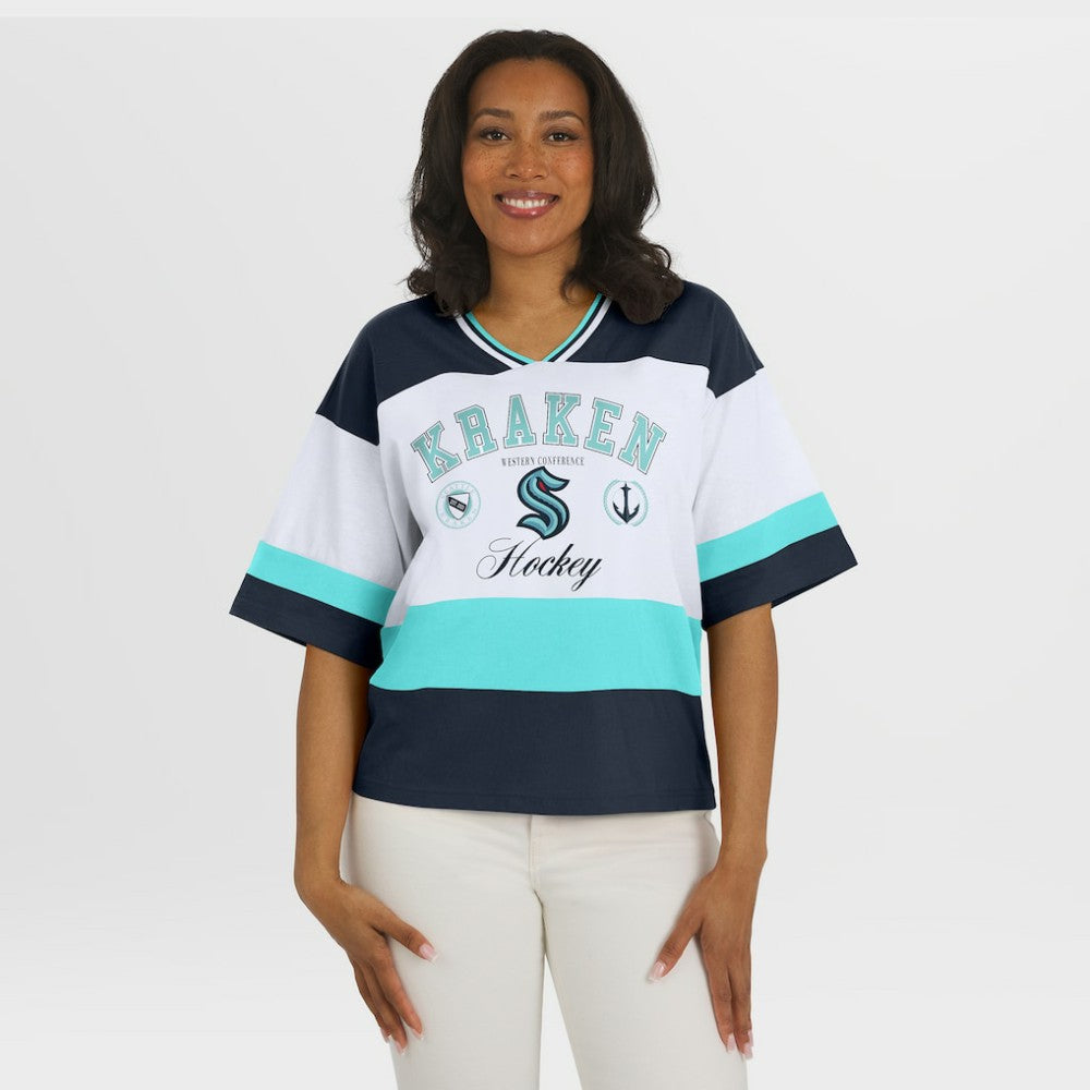 Seattle Kraken WEAR by Erin Andrews Women's Jersey Style Tee - Black/White | NHL Jerseys