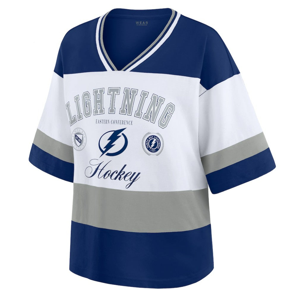 Tampa Bay Lightning WEAR by Erin Andrews Women's Jersey Style Tee - Blue/White | NHL Jerseys