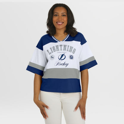 Tampa Bay Lightning WEAR by Erin Andrews Women's Jersey Style Tee - Blue/White | NHL Jerseys