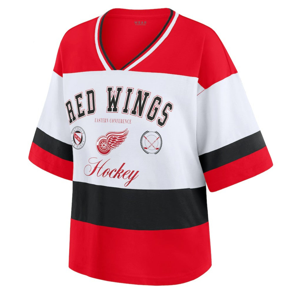 Detroit Red Wings - WEAR by Erin Andrews Women's Jersey Style Tee Red/White