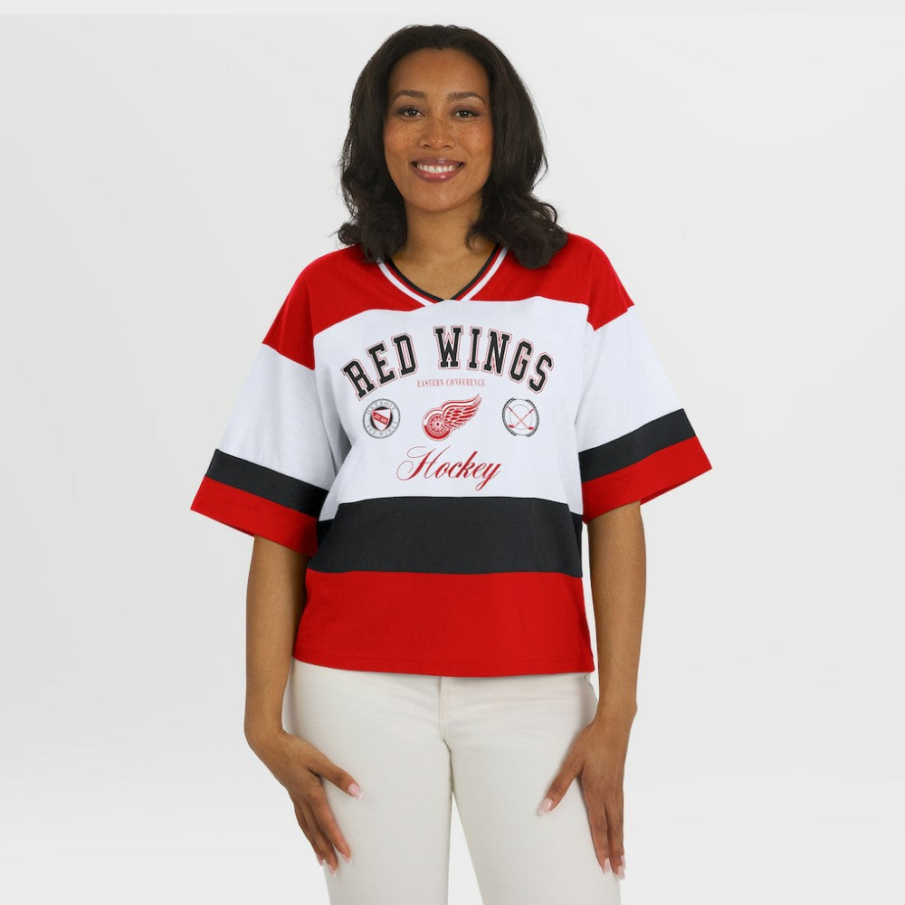 Detroit Red Wings - WEAR by Erin Andrews Women's Jersey Style Tee Red/White