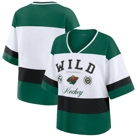 Minnesota Wild WEAR by Erin Andrews Women's Jersey Style Tee - Green/White | NHL Jerseys
