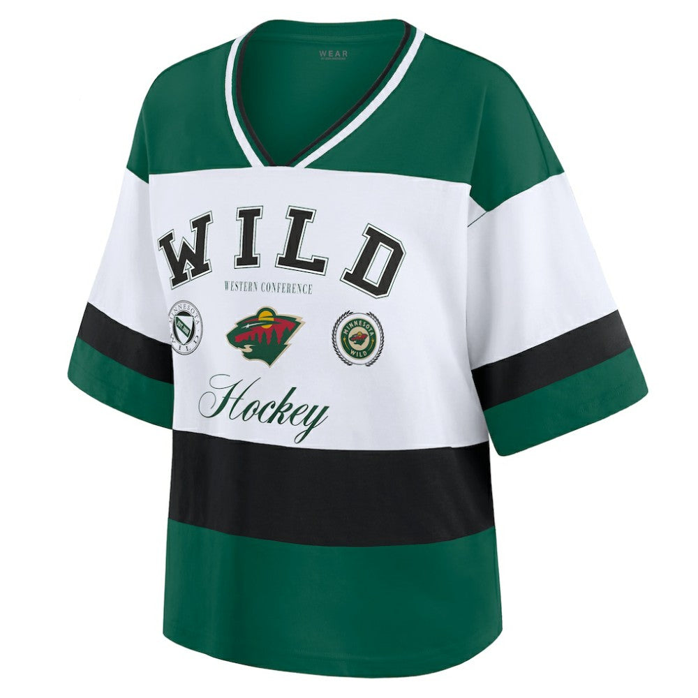 Minnesota Wild WEAR by Erin Andrews Women's Jersey Style Tee - Green/White | NHL Jerseys
