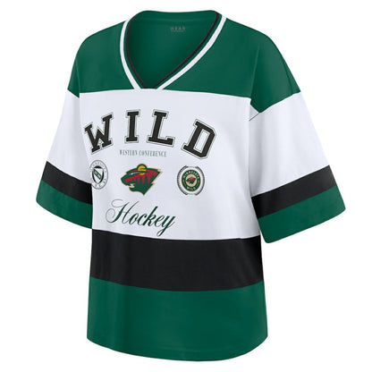 Minnesota Wild WEAR by Erin Andrews Women's Jersey Style Tee - Green/White | NHL Jerseys