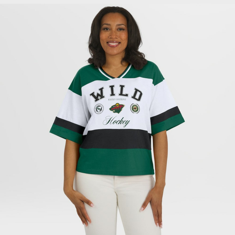 Minnesota Wild WEAR by Erin Andrews Women's Jersey Style Tee - Green/White | NHL Jerseys