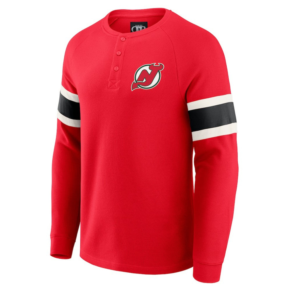 New Jersey Devils - Darius Rucker Collection by Fanatics Waffle-Knit Raglan Long Sleeve Henley T-Shirt Red