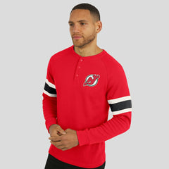 New Jersey Devils - Darius Rucker Collection by Fanatics Waffle-Knit Raglan Long Sleeve Henley T-Shirt Red