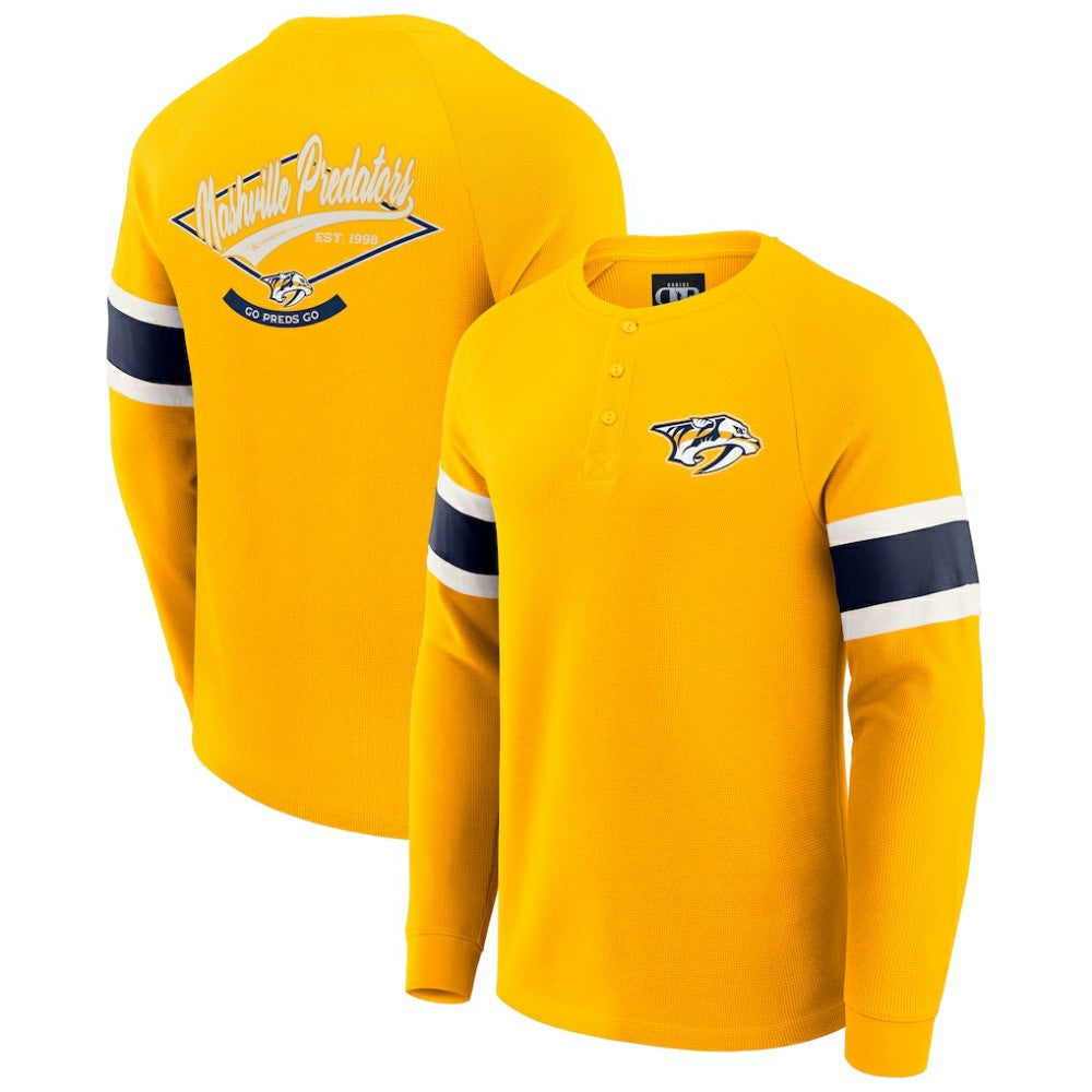 Nashville Predators - Darius Rucker Collection by Fanatics Waffle-Knit Raglan Long Sleeve Henley T-Shirt Gold