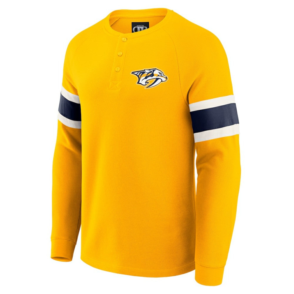 Nashville Predators - Darius Rucker Collection by Fanatics Waffle-Knit Raglan Long Sleeve Henley T-Shirt Gold