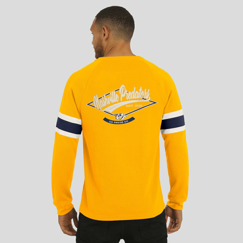 Nashville Predators - Darius Rucker Collection by Fanatics Waffle-Knit Raglan Long Sleeve Henley T-Shirt Gold