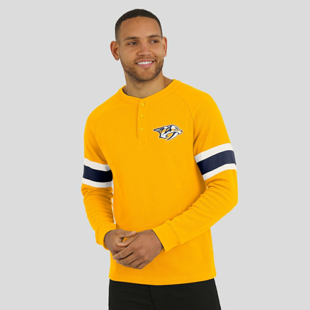 Nashville Predators - Darius Rucker Collection by Fanatics Waffle-Knit Raglan Long Sleeve Henley T-Shirt Gold