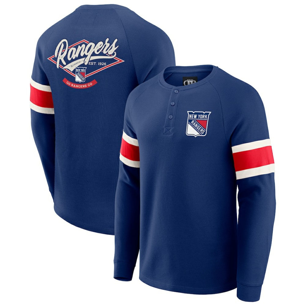 New York Rangers Darius Rucker Collection by Fanatics Waffle-Knit Raglan Long Sleeve Henley T-Shirt Navy