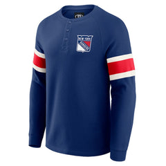 New York Rangers Darius Rucker Collection by Fanatics Waffle-Knit Raglan Long Sleeve Henley T-Shirt Navy