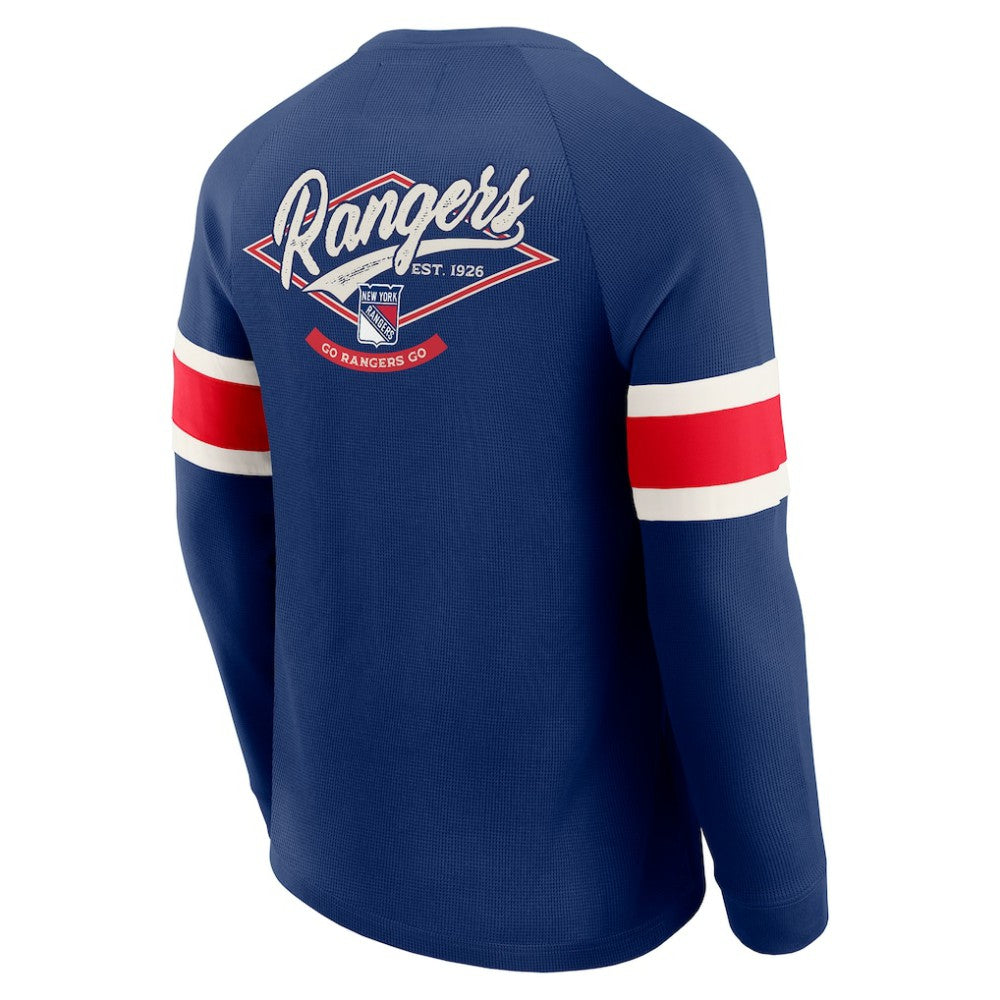 New York Rangers Darius Rucker Collection by Fanatics Waffle-Knit Raglan Long Sleeve Henley T-Shirt Navy