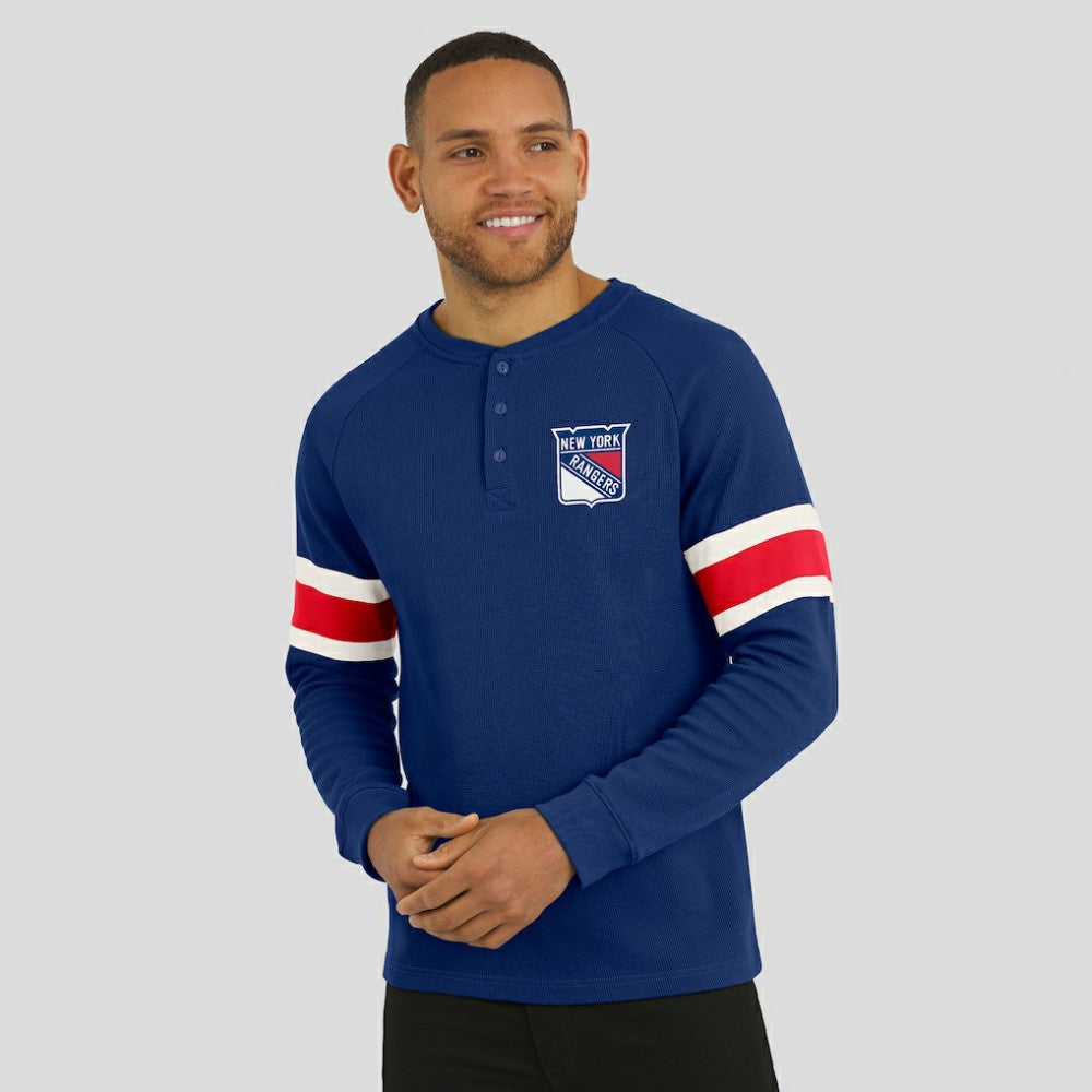 New York Rangers Darius Rucker Collection by Fanatics Waffle-Knit Raglan Long Sleeve Henley T-Shirt Navy