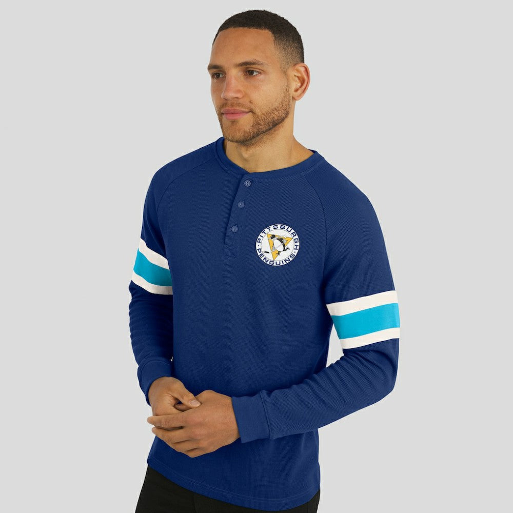 Pittsburgh Penguins Darius Rucker Collection by Fanatics Waffle-Knit Raglan Long Sleeve Henley T-Shirt Navy