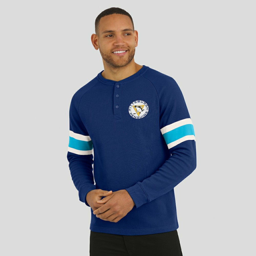 Pittsburgh Penguins Darius Rucker Collection by Fanatics Waffle-Knit Raglan Long Sleeve Henley T-Shirt Navy