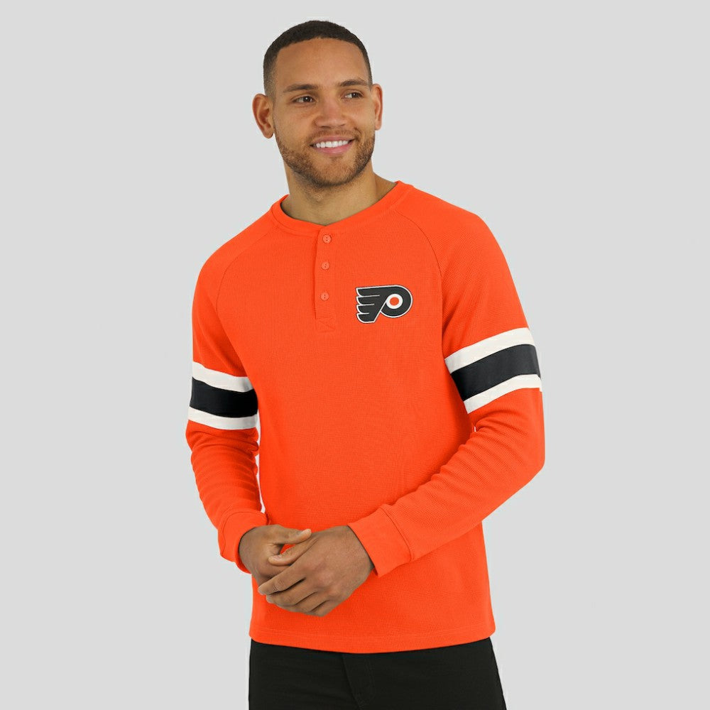 Philadelphia Flyers - Darius Rucker Collection by Fanatics Waffle-Knit Raglan Long Sleeve Henley T-Shirt Orange