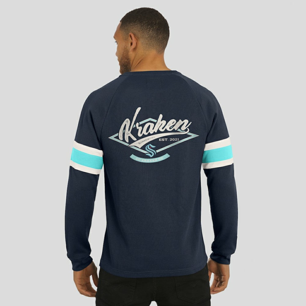 Seattle Kraken Darius Rucker Collection by Fanatics Waffle-Knit Raglan Long Sleeve Henley T-Shirt Deep Sea Blue
