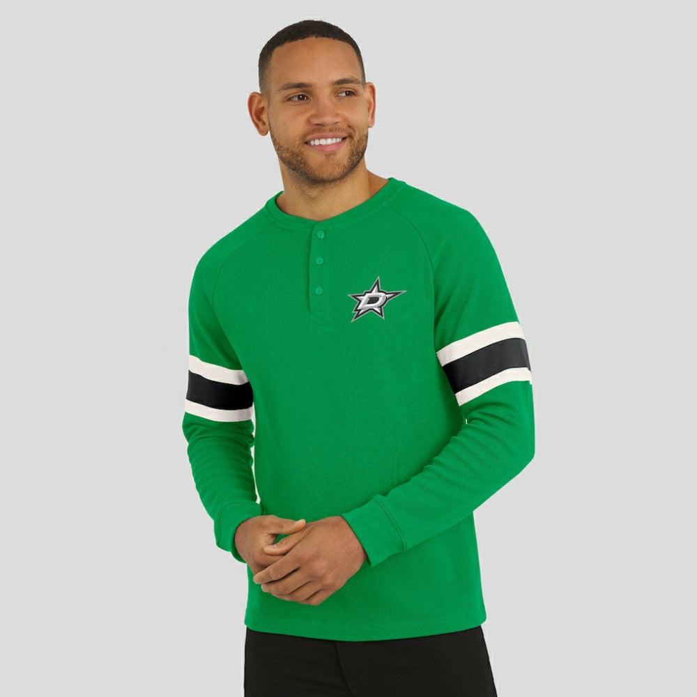 Dallas Stars - Darius Rucker Collection by Fanatics Waffle-Knit Raglan Long Sleeve Henley T-Shirt Green