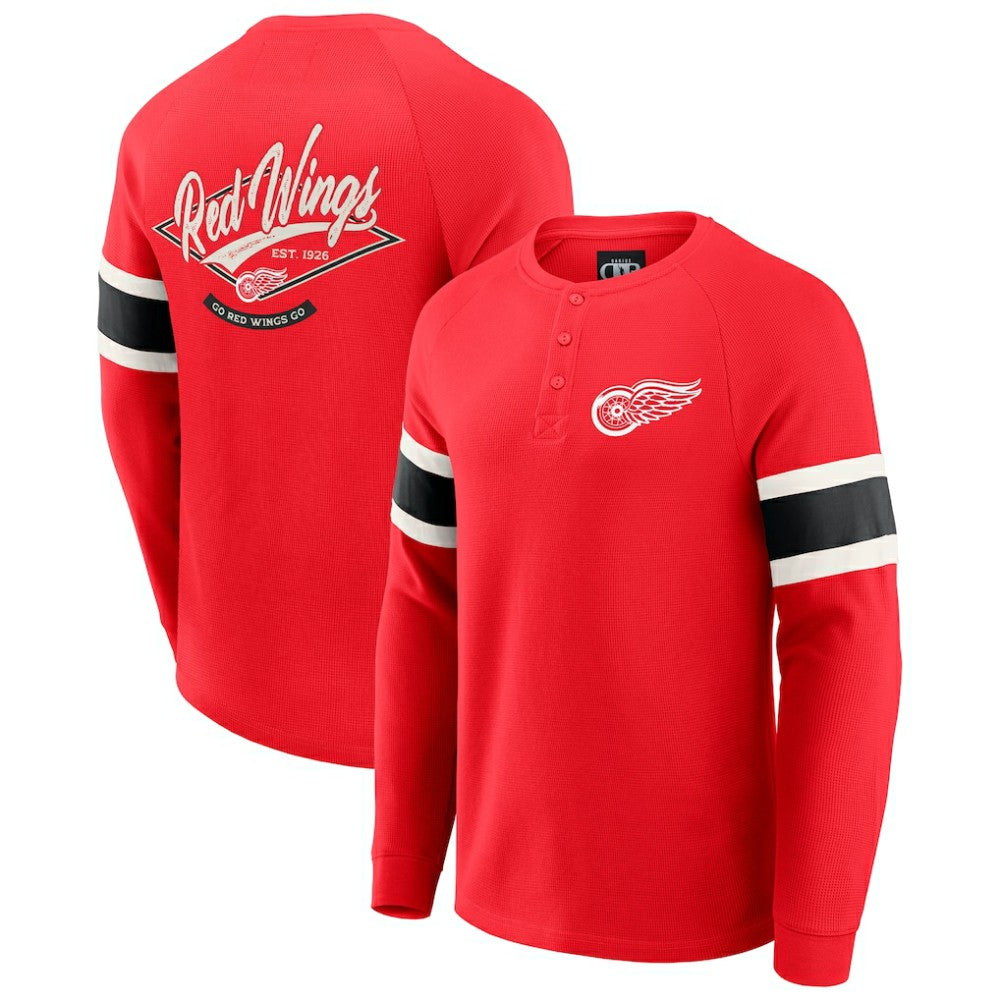 Detroit Red Wings - Darius Rucker Collection by Fanatics Waffle-Knit Raglan Long Sleeve Henley T-Shirt Red