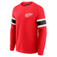 Detroit Red Wings - Darius Rucker Collection by Fanatics Waffle-Knit Raglan Long Sleeve Henley T-Shirt Red