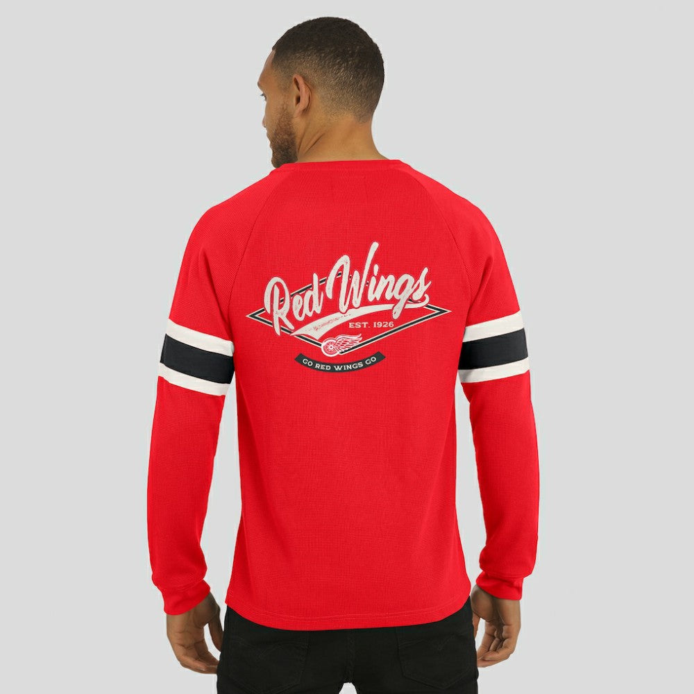 Detroit Red Wings - Darius Rucker Collection by Fanatics Waffle-Knit Raglan Long Sleeve Henley T-Shirt Red