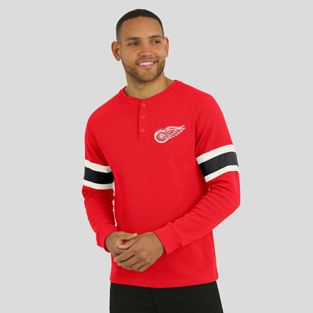 Detroit Red Wings - Darius Rucker Collection by Fanatics Waffle-Knit Raglan Long Sleeve Henley T-Shirt Red