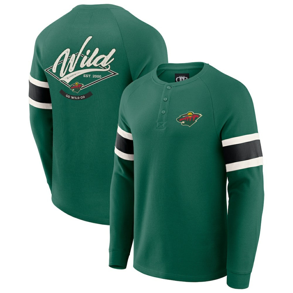 Minnesota Wild - Darius Rucker Collection by Fanatics Waffle-Knit Raglan Long Sleeve Henley T-Shirt Green