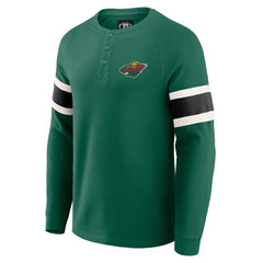 Minnesota Wild - Darius Rucker Collection by Fanatics Waffle-Knit Raglan Long Sleeve Henley T-Shirt Green