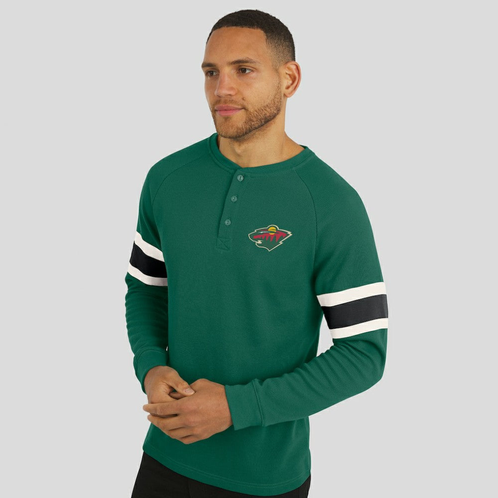 Minnesota Wild - Darius Rucker Collection by Fanatics Waffle-Knit Raglan Long Sleeve Henley T-Shirt Green