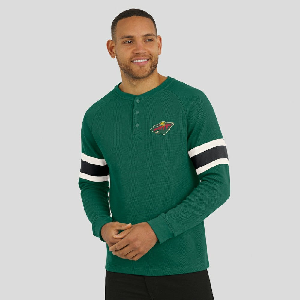 Minnesota Wild - Darius Rucker Collection by Fanatics Waffle-Knit Raglan Long Sleeve Henley T-Shirt Green
