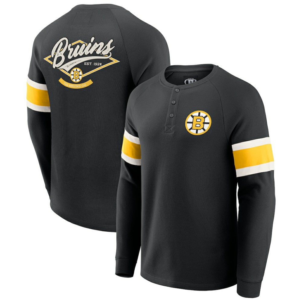 Boston Bruins Darius Rucker Collection by Fanatics Waffle-Knit Raglan Long Sleeve Henley T-Shirt Black