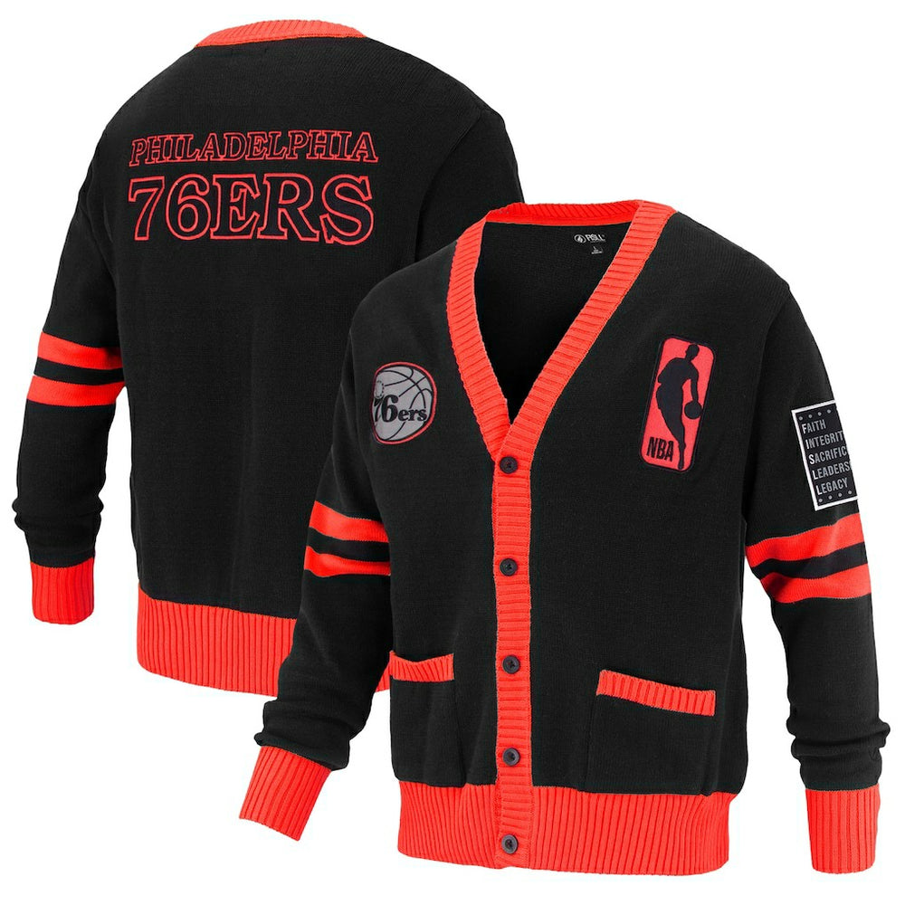 NBA - Philadelphia 76ers FISLL Unisex Logoman Shadow Collection Full-Button Cardigan Sweater - Black