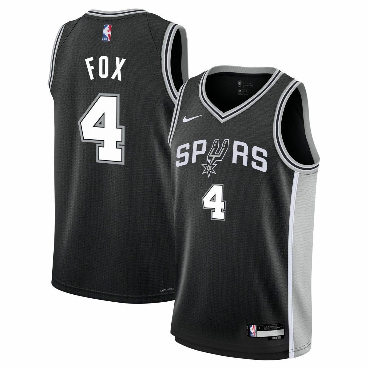 Nike - De'Aaron Fox San Antonio Spurs Youth Swingman Jersey - Icon Edition - Black