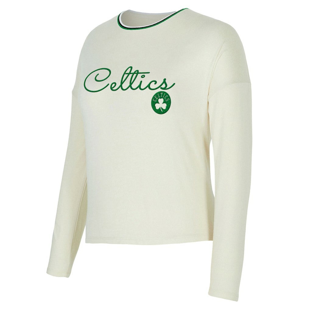 NBA - Boston Celtics Concepts Sport Women's Kaki Hacci Knit Long Sleeve Top & Shorts Set - Cream