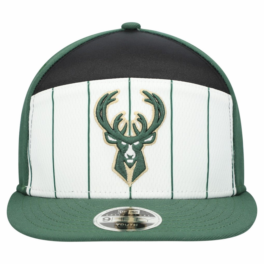 New Era - Milwaukee Bucks Youth 2025 NBA Tip Off Split Panel 9FIFTY Snapback Hat - White/Hunter Green