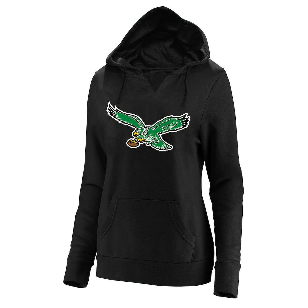 Philadelphia Eagles Women's Plus Size Throwback Logo V-Neck Pullover Hoodie Black - Fanatics