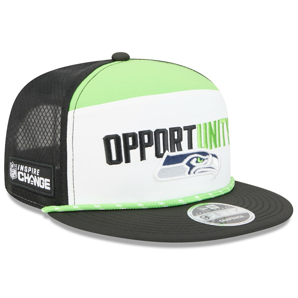 Seattle Seahawks New Era 2025 Inspire Change Split Panel 9FIFTY Snapback Hat White/Black - NFL