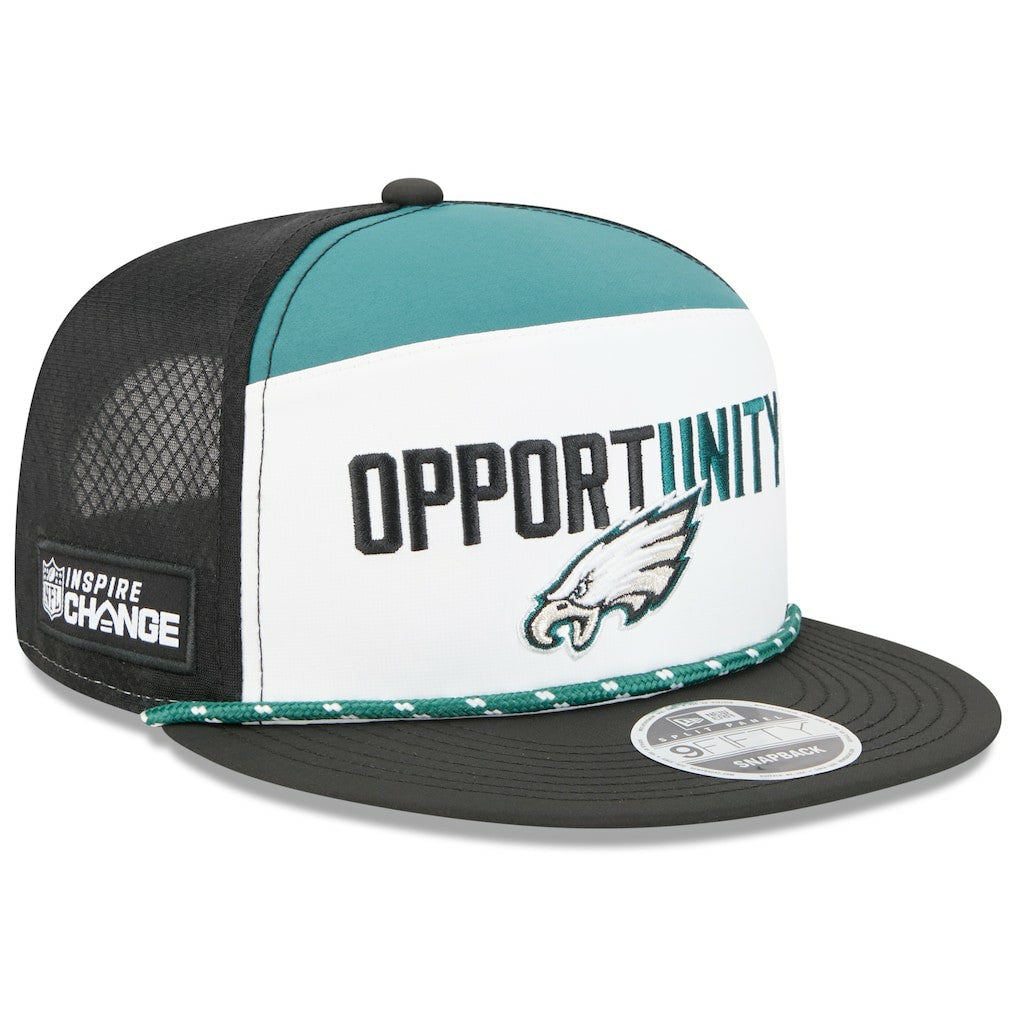 Philadelphia Eagles New Era 2025 Inspire Change Split Panel 9FIFTY Snapback Hat White/Black - NFL