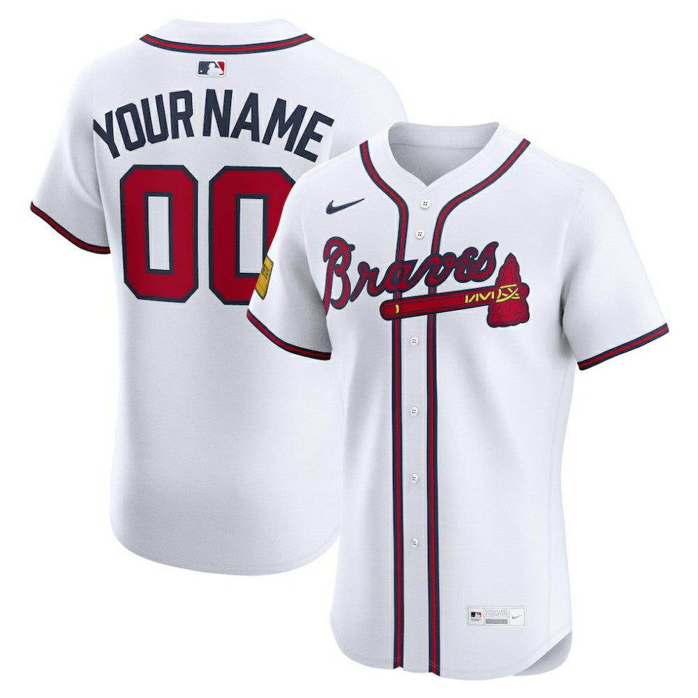 Atlanta Braves Nike Home Elite Sponsor Patch Custom Jersey - White | MLB Jerseys