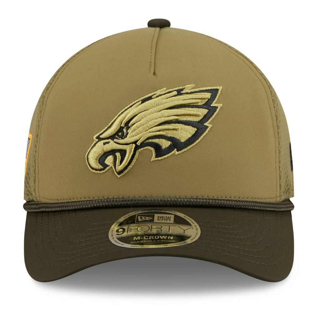 Philadelphia Eagles New Era Youth 2025 Salute to Service 9FORTY A-Frame Adjustable Hat Green/Dark Green - NFL