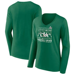 Philadelphia Eagles Women's Super Bowl LIX Champions Retro Logo Long Sleeve V-Neck T-Shirt Kelly Green - Fanatics