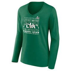 Philadelphia Eagles Women's Super Bowl LIX Champions Retro Logo Long Sleeve V-Neck T-Shirt Kelly Green - Fanatics