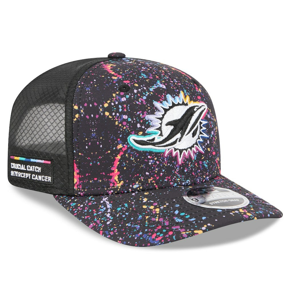 Miami Dolphins New Era 2025 NFL Crucial Catch 9SEVENTY Adjustable Hat Black - NFL