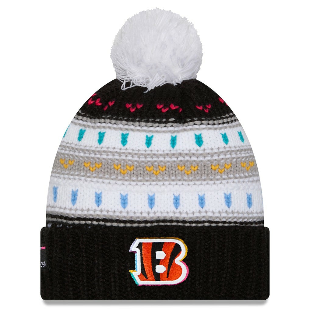 Cincinnati Bengals New Era Women's 2025 NFL Crucial Catch Cuffed Knit Hat with Pom Black - NFL